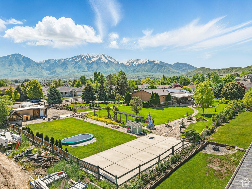 View of mountain background with nearby suburban area
