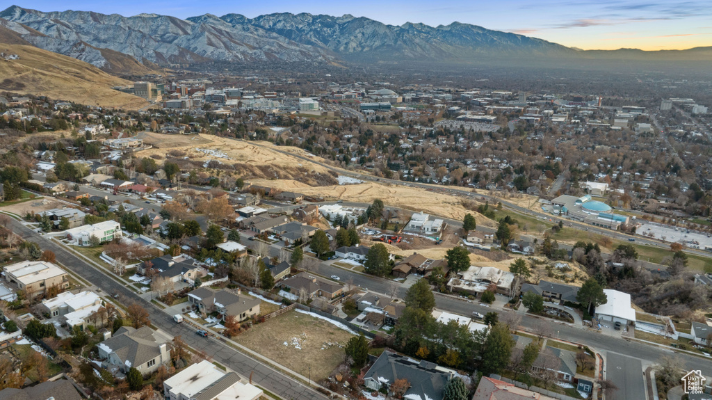Aerial view featuring a mountain view