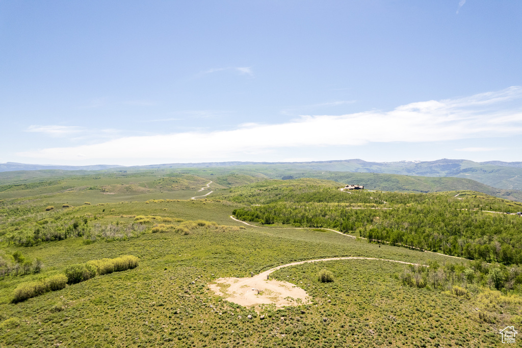 Birds eye view of property with a mountain view