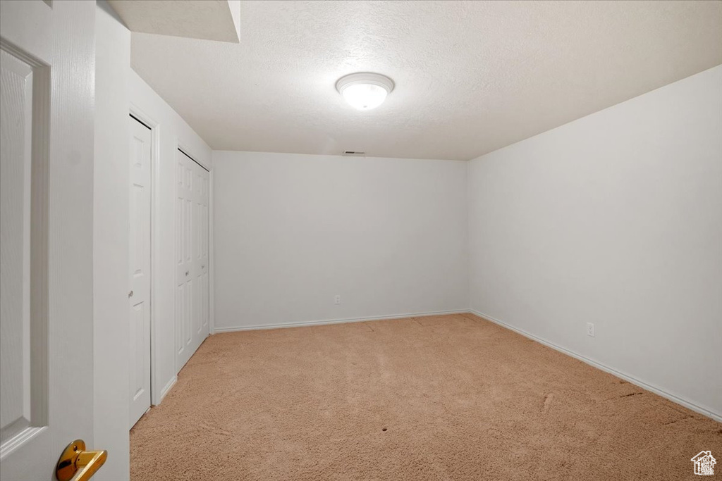 Spare room with light colored carpet and a textured ceiling