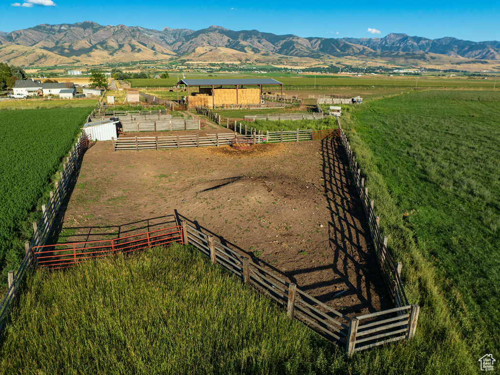 Aerial view with a mountain view and a rural view