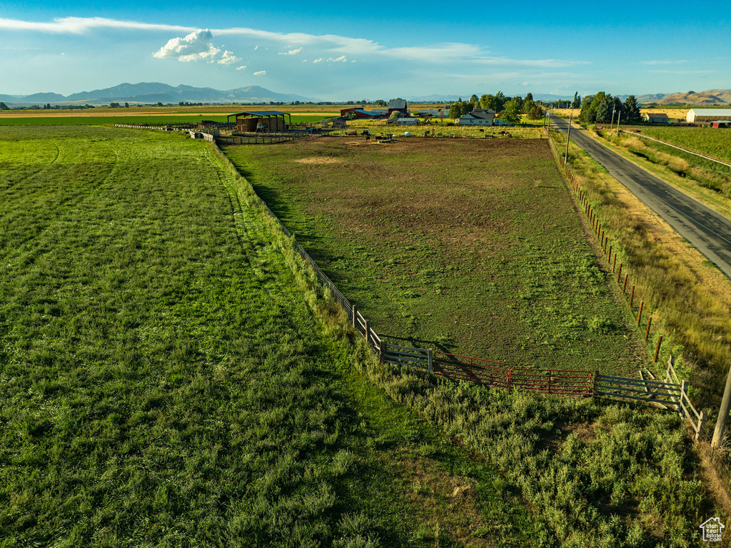 Aerial view featuring a mountain view and a rural view