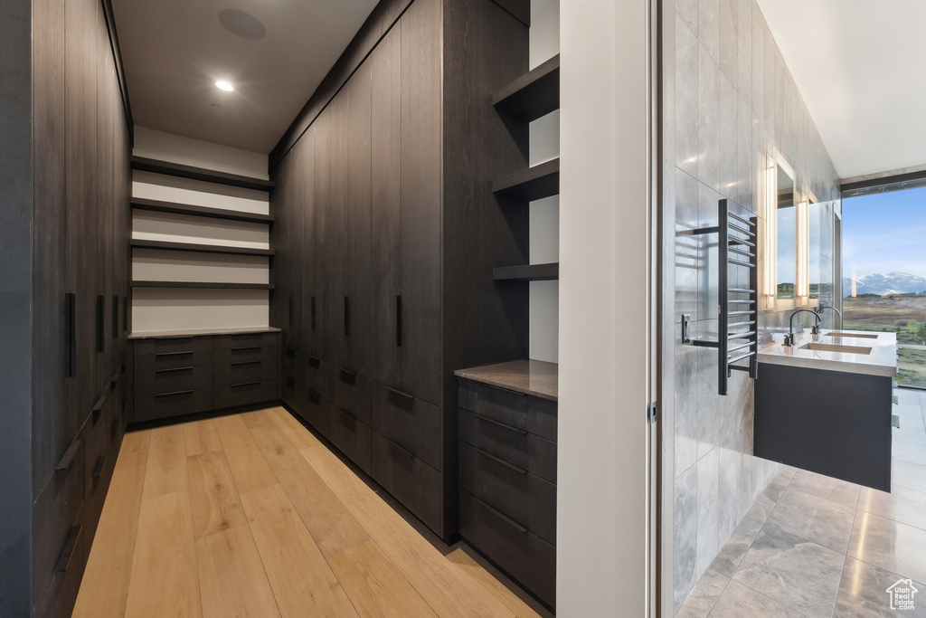 Walk in closet featuring a sink and light wood-style floors