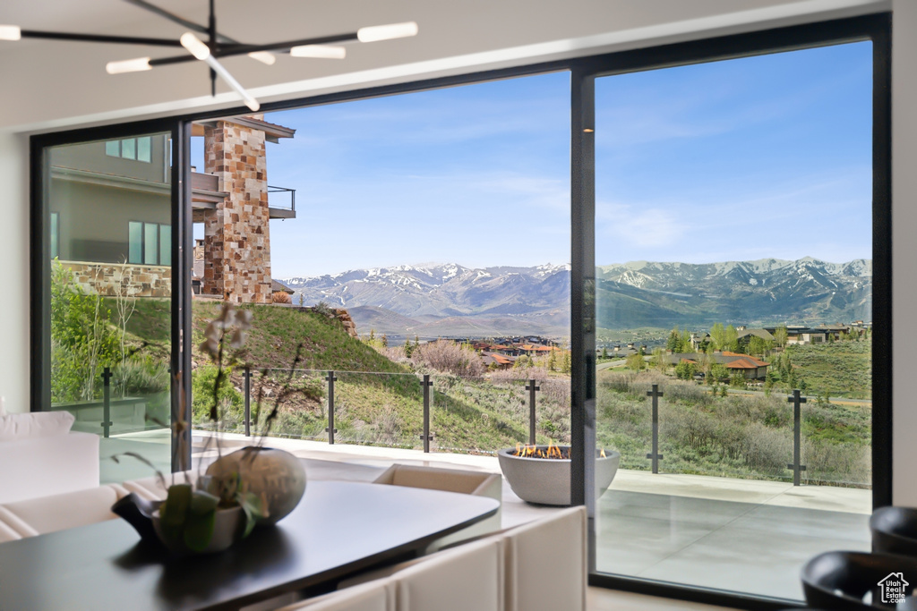 Dining space with a mountain view