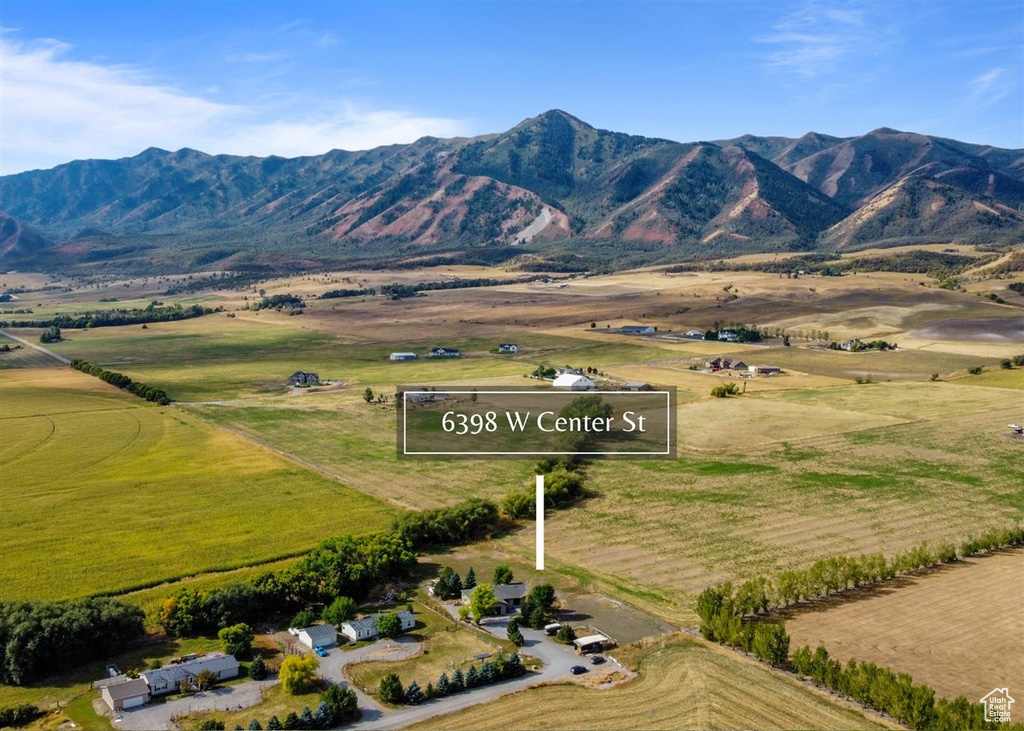 Aerial view featuring a mountain view and a rural view