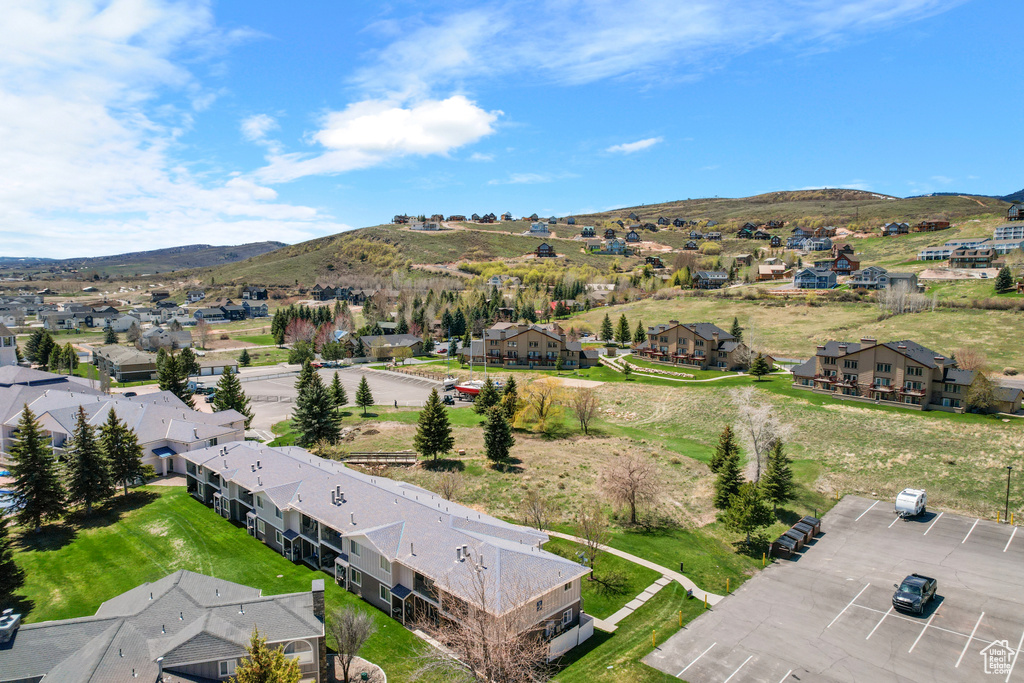 Aerial perspective of suburban area with mountains