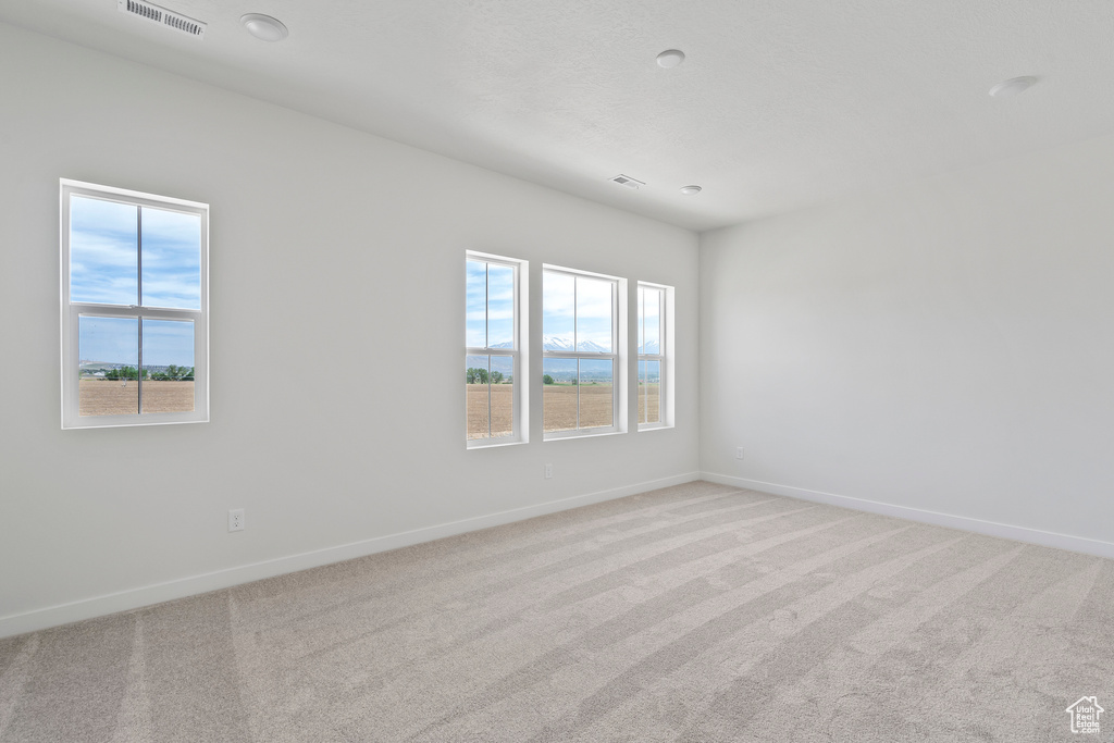Unfurnished room featuring baseboards and light carpet