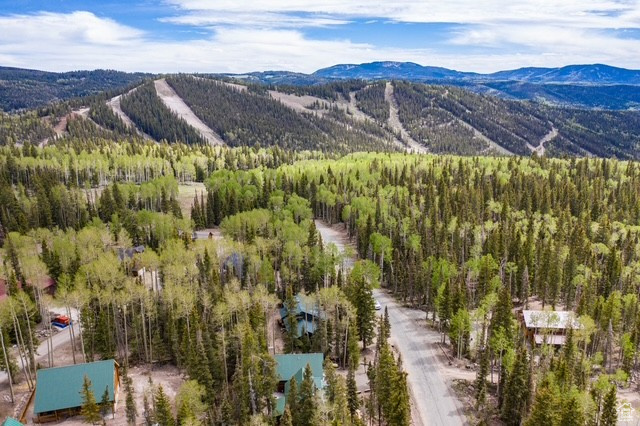 Aerial view featuring a mountain view