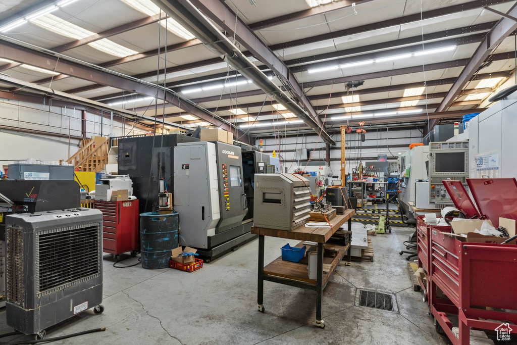 Garage with a workshop area