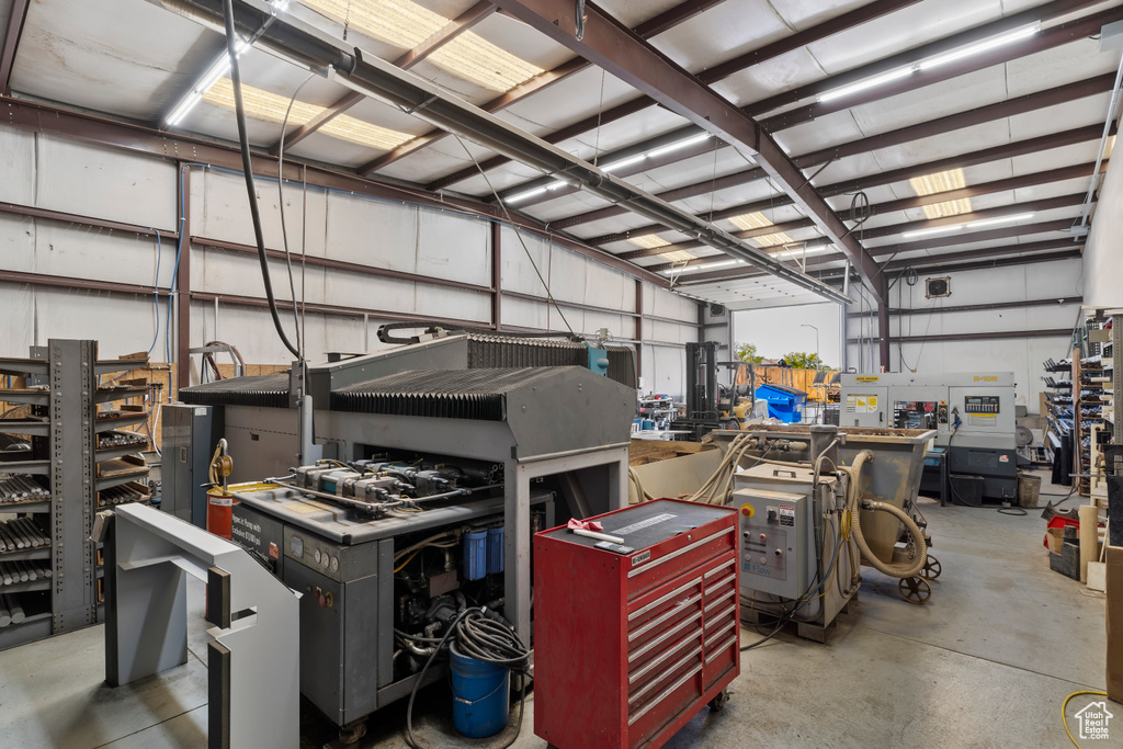 Garage with a workshop area