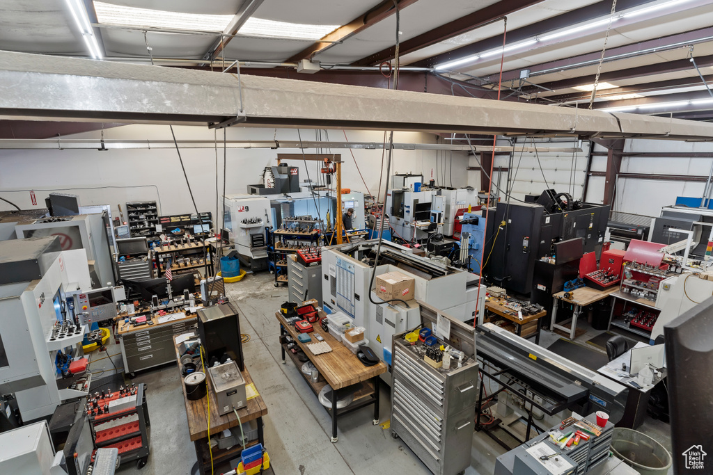 Garage featuring a workshop area