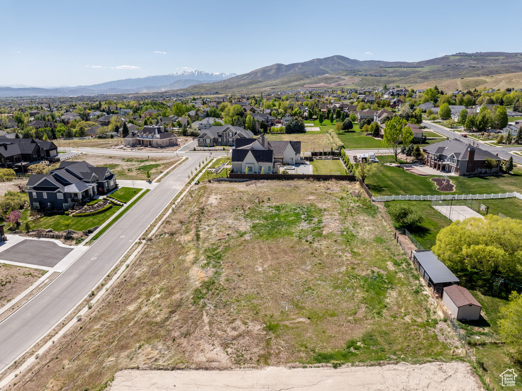 Aerial perspective of suburban area with mountains