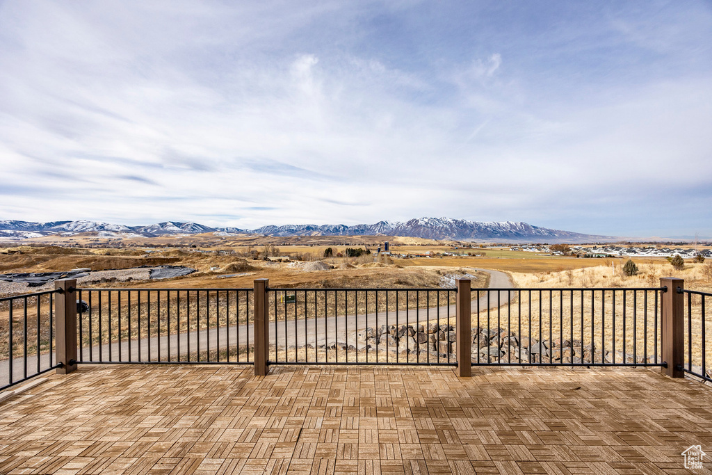 View of patio / terrace with a mountain view