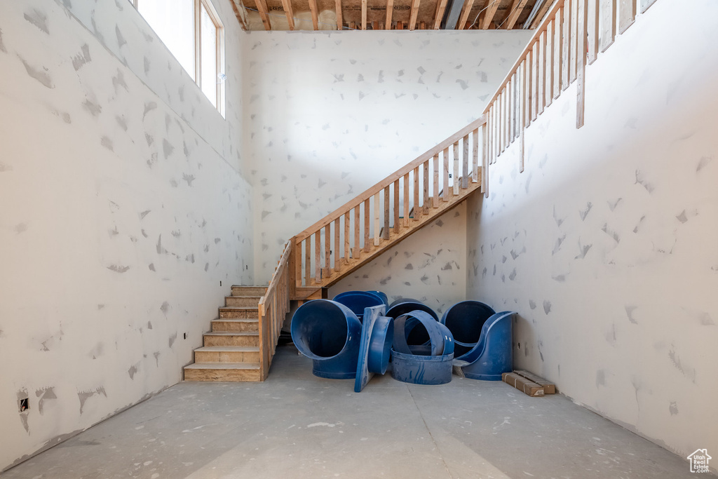 Stairs with a towering ceiling