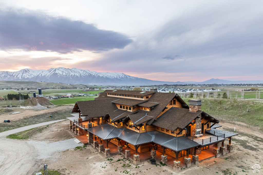 Aerial view at dusk of a mountain view