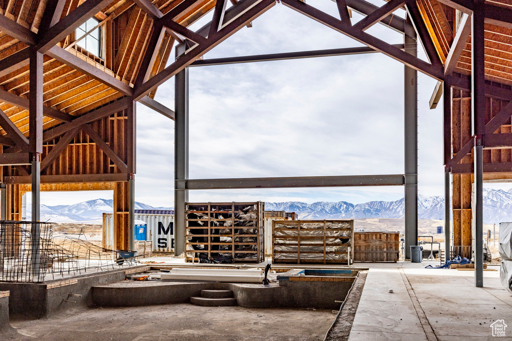View of patio with a mountain view