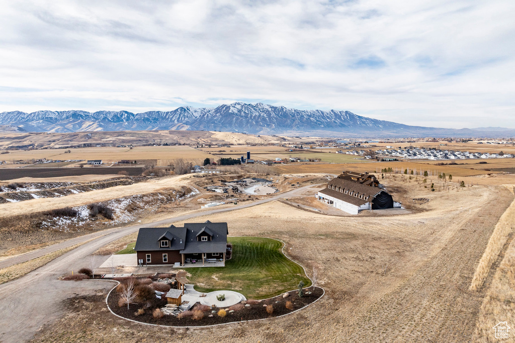 Overview of rural landscape with mountains