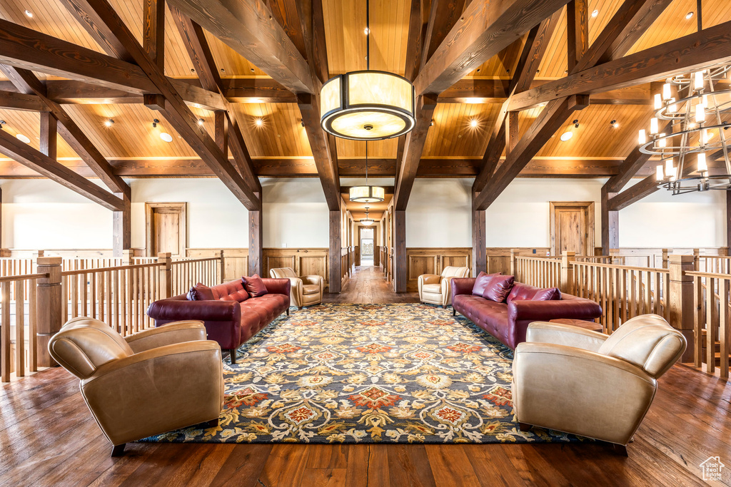 Lobby featuring wainscoting and wood ceiling