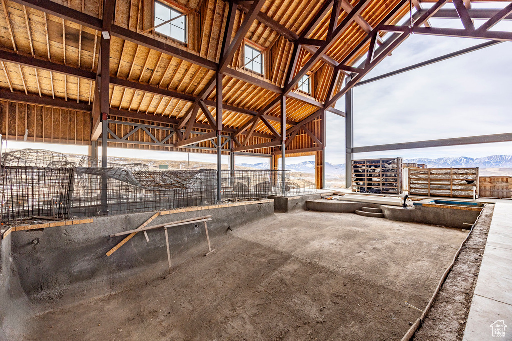View of patio with a mountain view