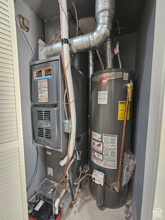 Utility room featuring water heater