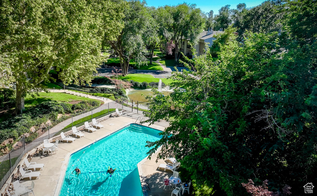 View of pool featuring a patio area
