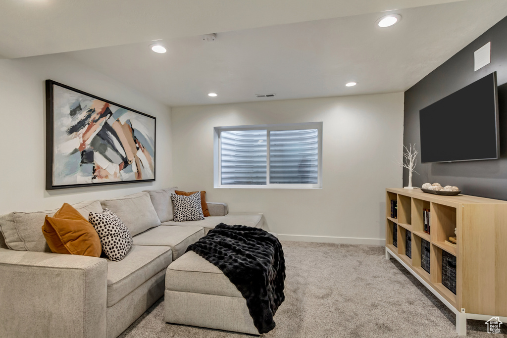 Living room with carpet floors