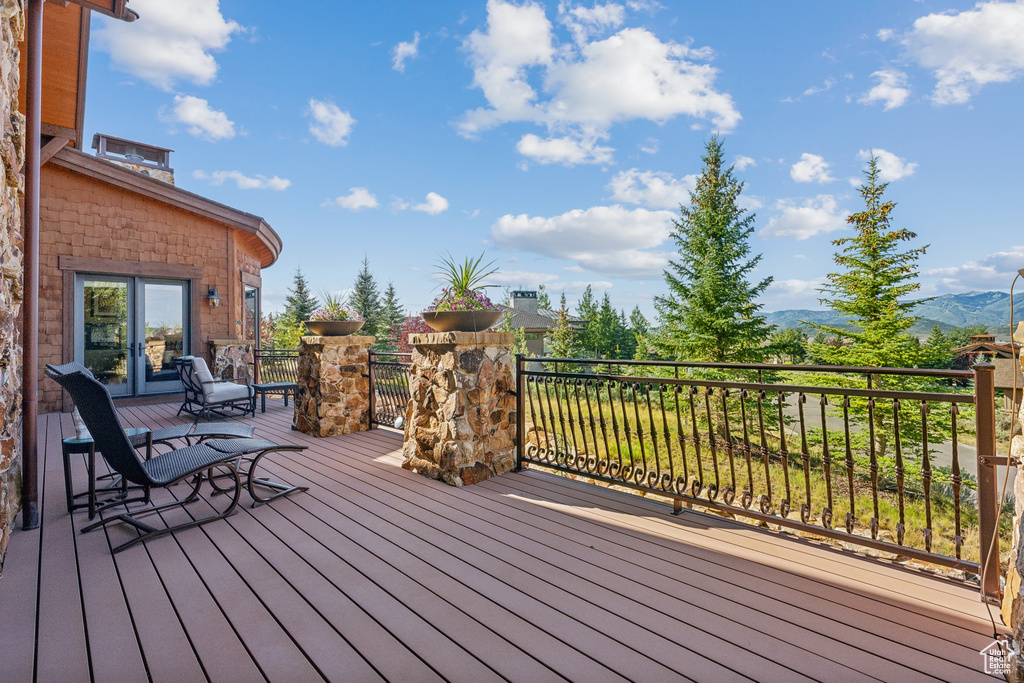 Wooden terrace with a mountain view