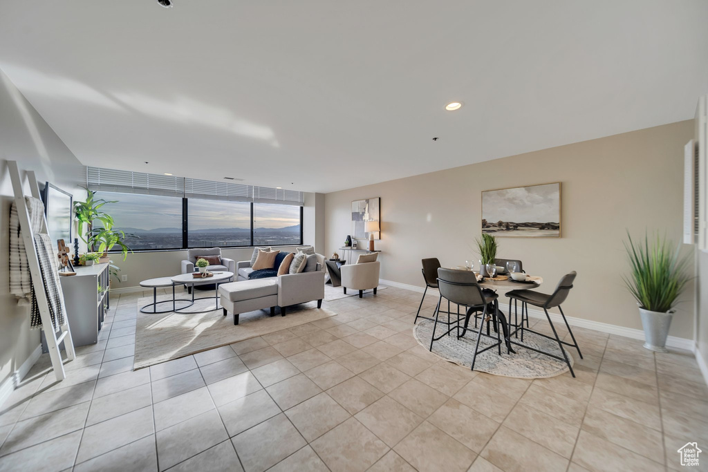 View of tiled living room
