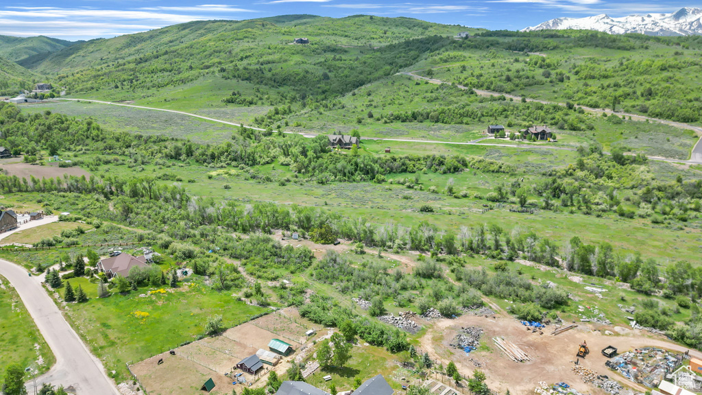 Drone / aerial view featuring a mountain view