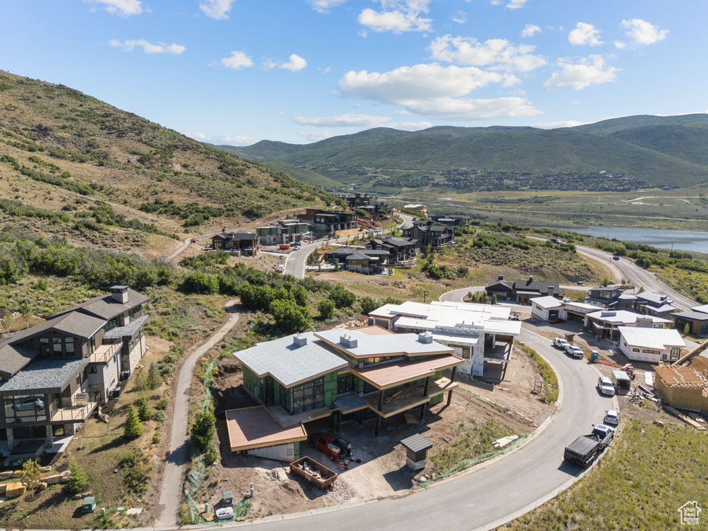 Aerial perspective of suburban area with mountains