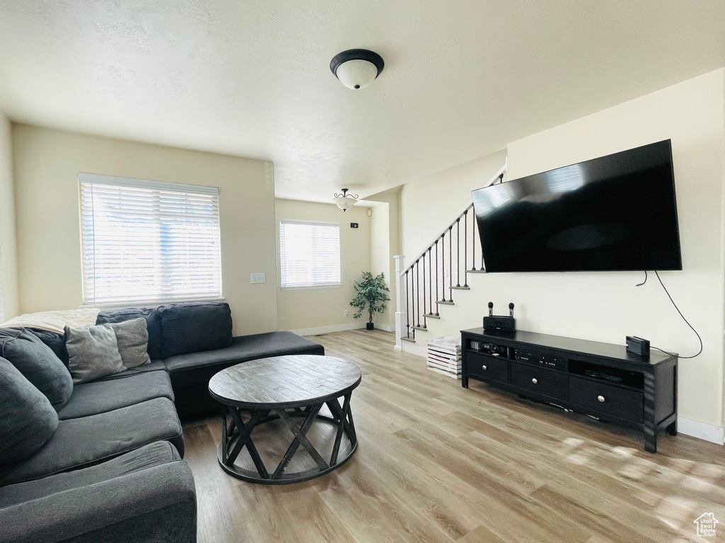 Living room featuring light hardwood / wood-style flooring