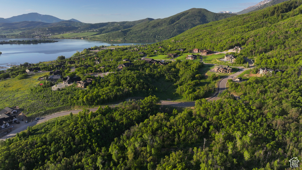 Aerial view of property\\\\\\\\\\\\\\\'s location with a water and mountain view and a heavily wooded area