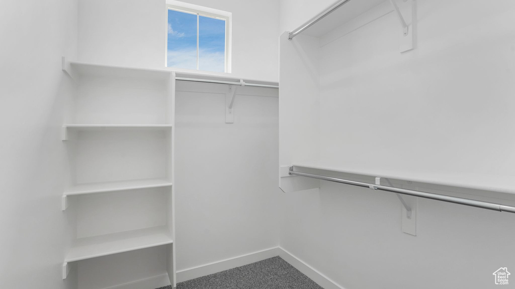Walk in closet with dark carpet
