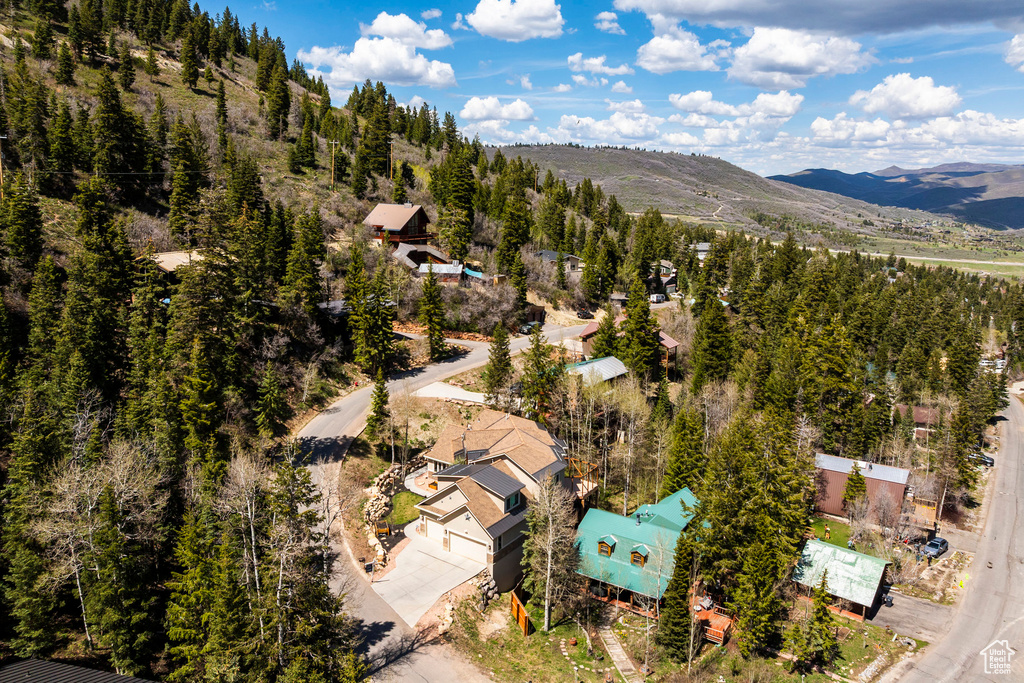 Drone / aerial view of a mountainous background