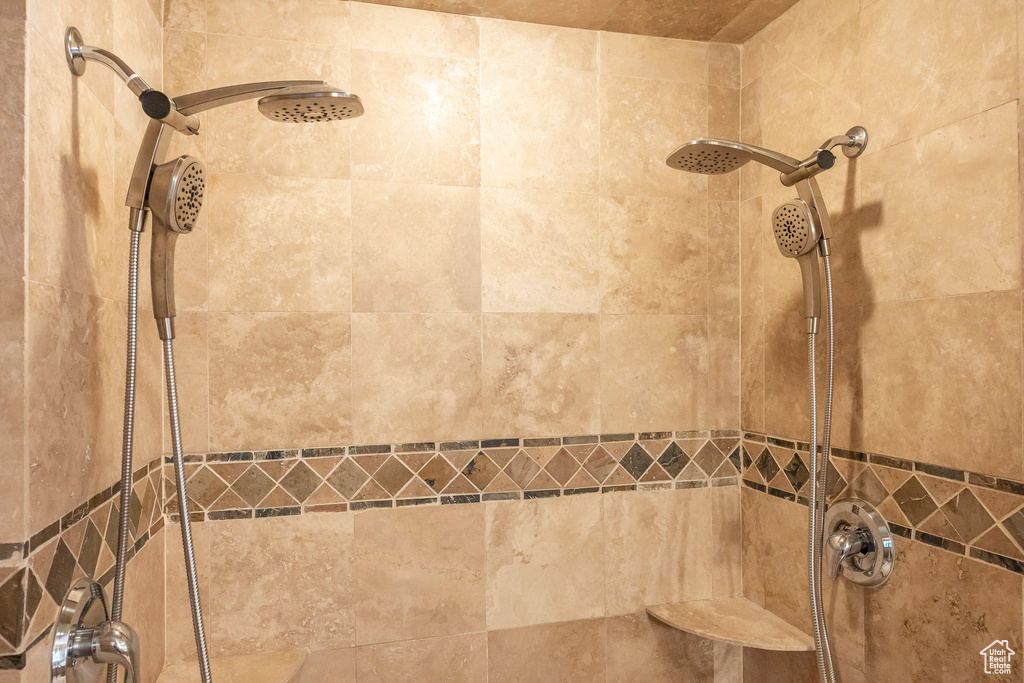 Bathroom view of tiled shower