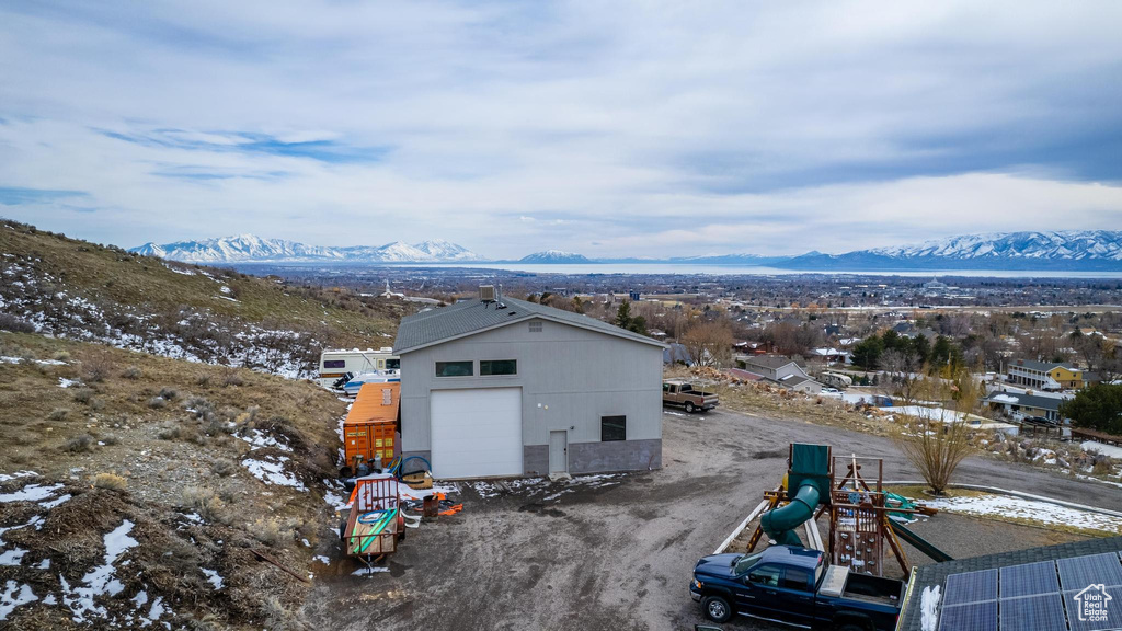 Exterior space featuring a mountain view