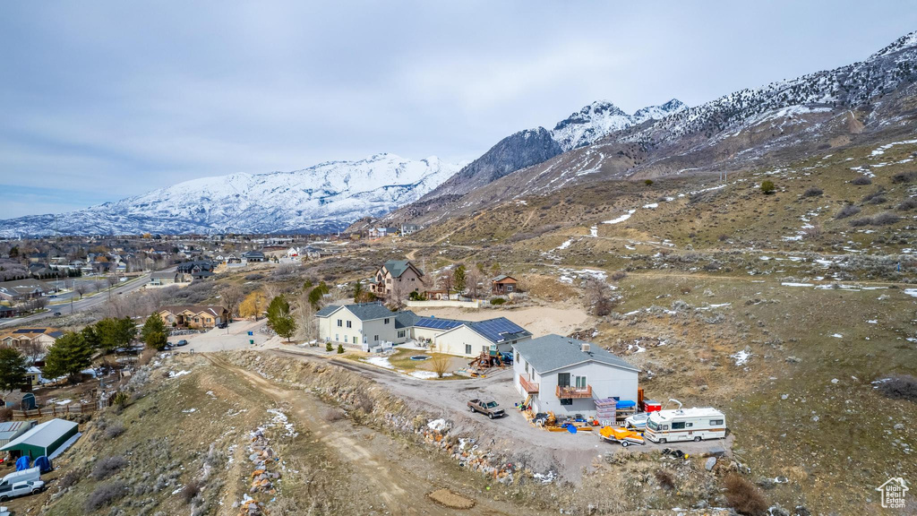 Drone / aerial view with a mountain view