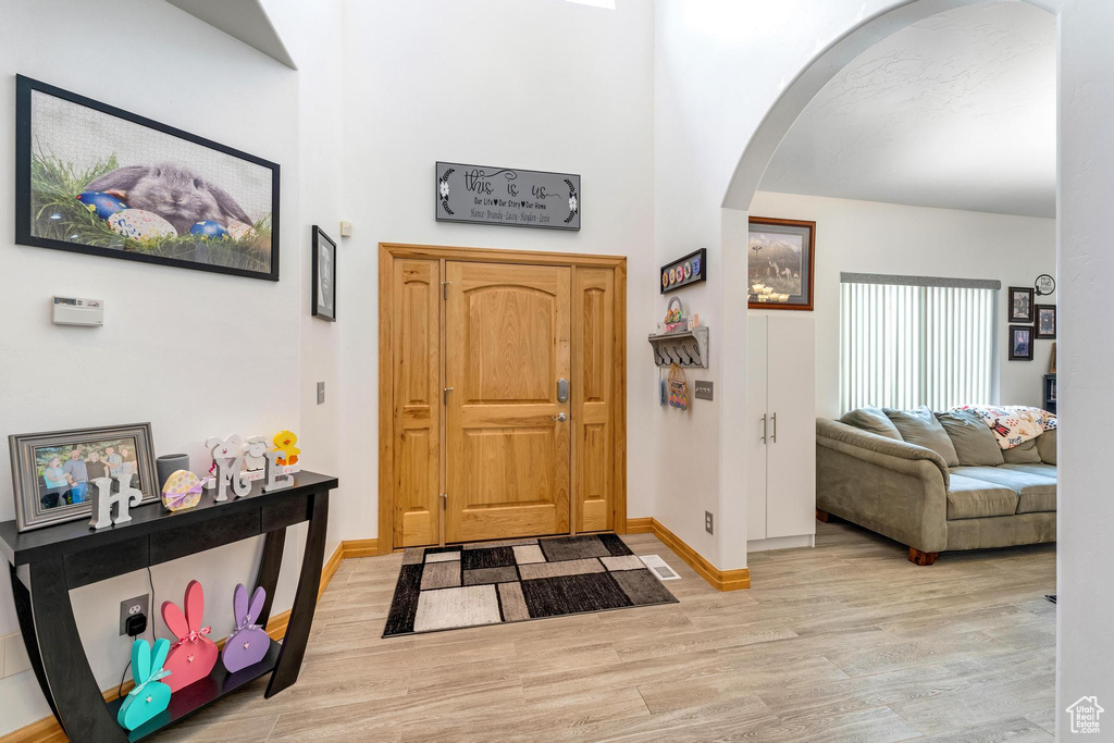 Entrance foyer with light hardwood / wood-style floors
