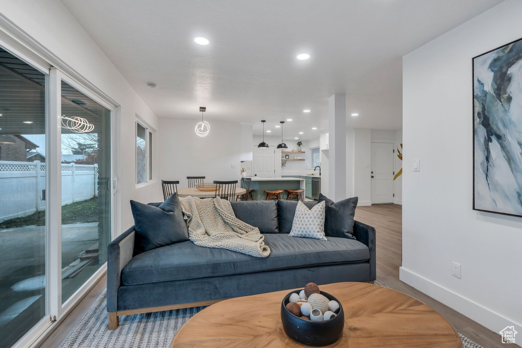 Living room featuring light hardwood / wood-style flooring