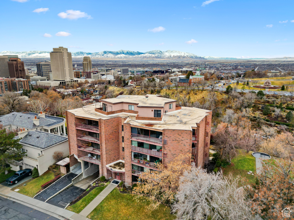 Aerial view featuring a mountain view