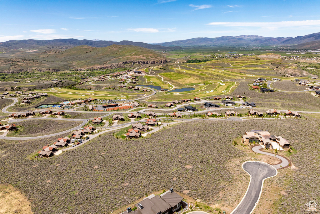 Aerial view with a water and mountain view