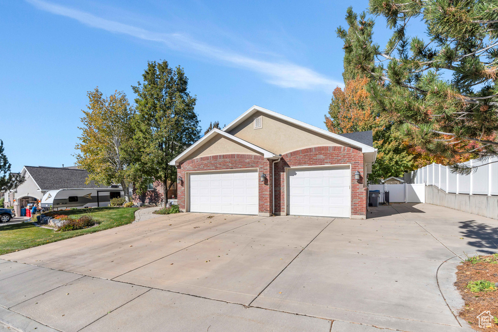 Exterior space with a garage