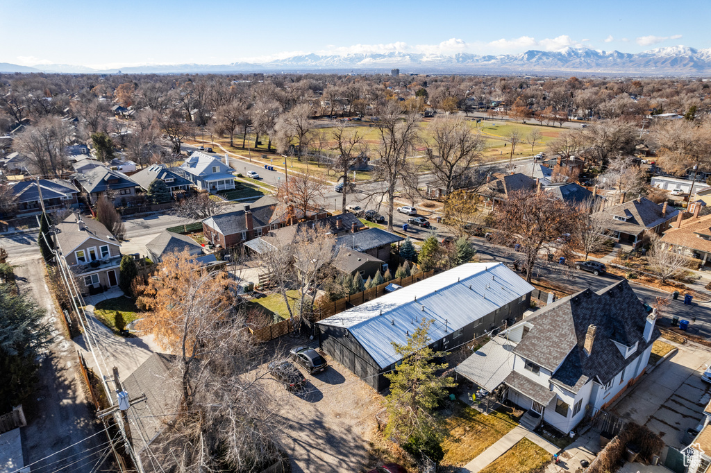 Aerial view featuring a mountain view