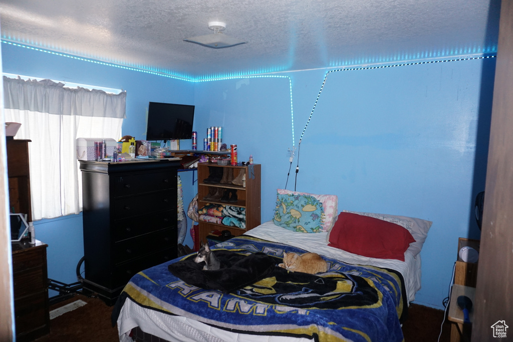 Bedroom featuring a textured ceiling