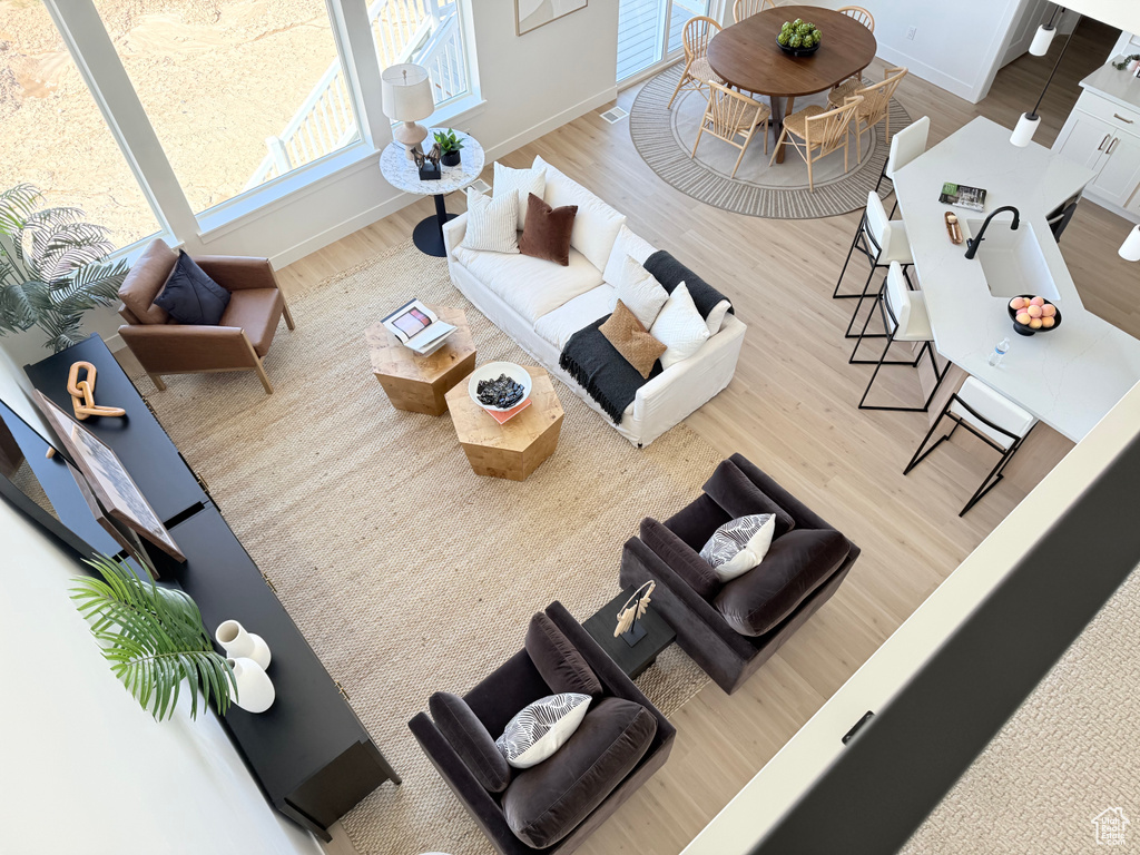 Living area featuring wood finished floors and baseboards