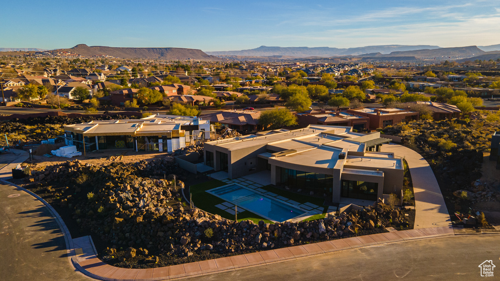 Drone / aerial view with a mountain view