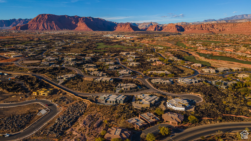 Aerial view featuring a mountain view