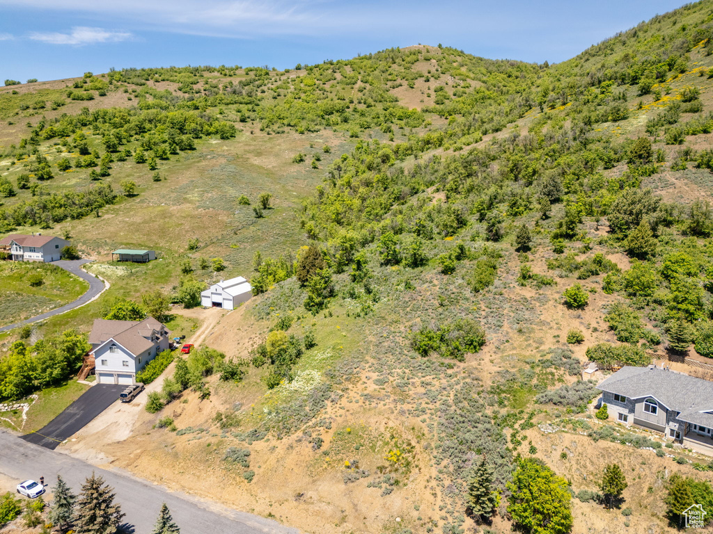 Drone / aerial view of a mountainous background