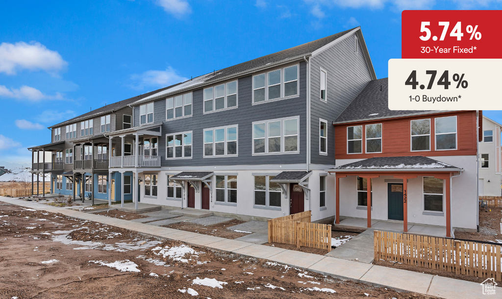 Multi unit property featuring a shingled roof