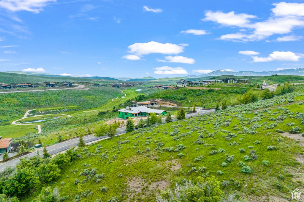 Overview of rural landscape featuring mountains
